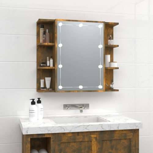Ormarić s ogledalom LED boja dimljenog hrasta 70 x 16,5 x 60 cm - Dimljeni hrast 1 Cijena