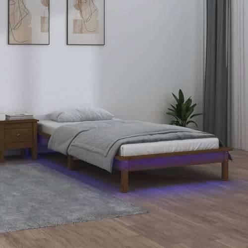 LED okvir kreveta boja meda 75 x 190 cm mali od masivnog drva