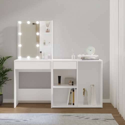 LED toaletni stolić s ormarićem bijeli od konstruiranog drva Cijena