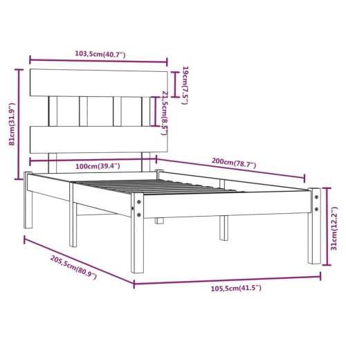 Okvir za krevet od masivnog drva crni 100 x 200 cm - Crna 100 x 200 cm Cijena