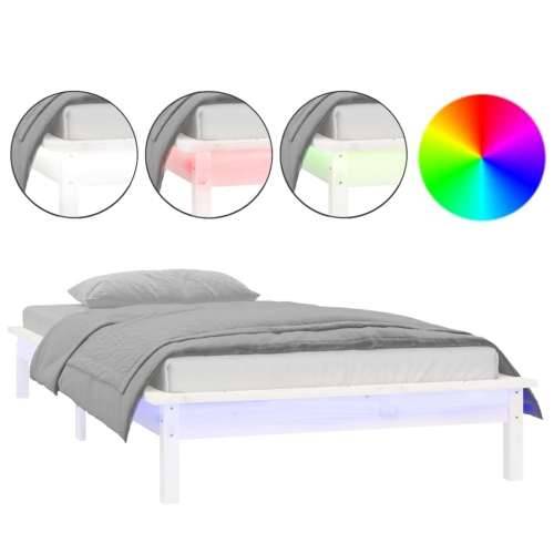 LED okvir kreveta bijeli 90 x 190 cm mali od masivnog drva - Bijela 90 x 190 cm Cijena