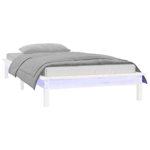 LED okvir kreveta bijeli 90 x 190 cm mali od masivnog drva - Bijela 90 x 190 cm Cijena