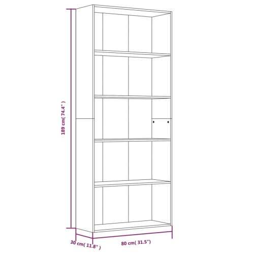 Ormarić za knjige s 5 razina boja hrasta 80x30x189 cm drveni - Sivi hrast sonoma 1 189 cm 80 cm Cijena
