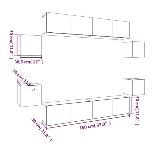8-dijelni set TV ormarića sivog sonome konstruirano drvo - Sivi hrast sonoma 8 80 cm Cijena