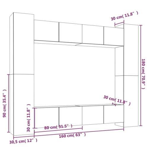 8-dijelni set TV ormarića siva boja betona konstruirano drvo - Beton siva 8 80 cm Cijena