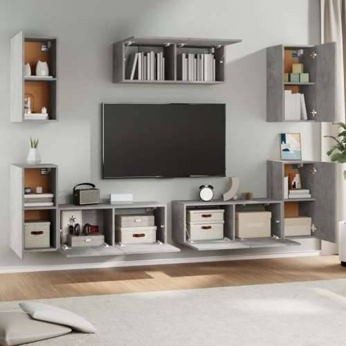 7-dijelni set TV ormarića siva boja betona konstruirano drvo - Beton siva 7 80 cm Cijena
