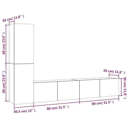 4-dijelni set TV ormarića siva boja betona drveni - Beton siva 4 80 cm Cijena