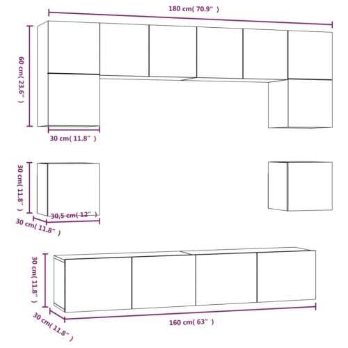 8-dijelni set TV ormarića boja hrasta sonome konstruirano drvo - sonoma hrast 8 80 cm Cijena