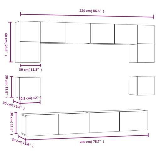 8-dijelni set TV ormarića bijeliod konstruiranog drva - Bijela 8 100 cm Cijena