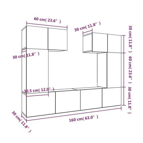 6-dijelni set TV ormarića bijeli od konstruiranog drva - Bijela 6 80 cm Cijena