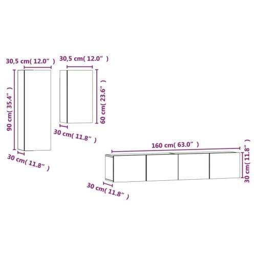 4-dijelni set TV ormarića siva boja betona drveni - Beton siva 4 80 cm Cijena