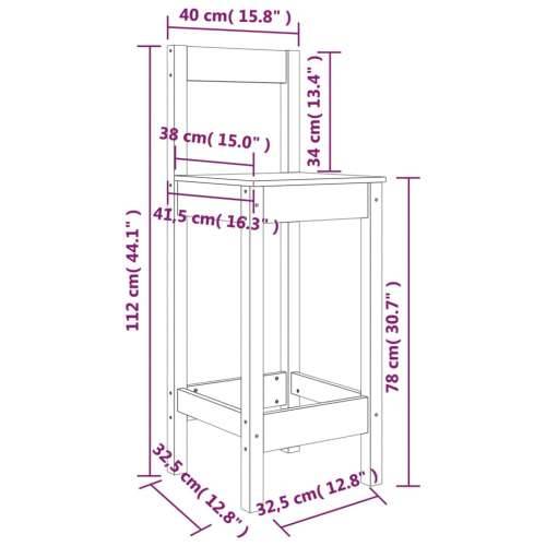 Barske stolice 2 kom 40 x 41,5 x 112 cm od masivne borovine - Prirodna 40 x 41.5 x 112 cm 2 s naslonom za leđa Cijena