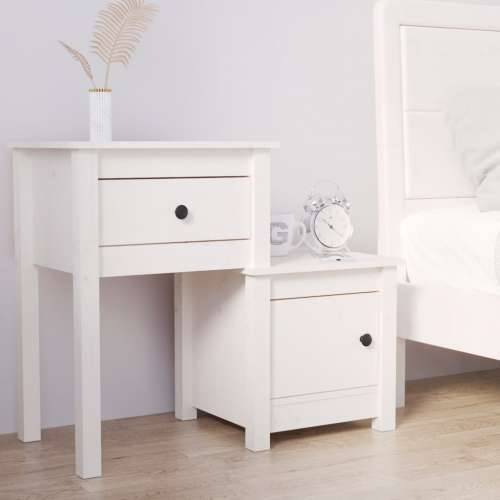 Noćni ormarić bijeli 79,5 x 38 x 65,5 cm od masivne borovine - Bijela 1 Cijena