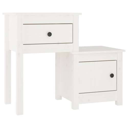 Noćni ormarić bijeli 79,5 x 38 x 65,5 cm od masivne borovine - Bijela 1 Cijena