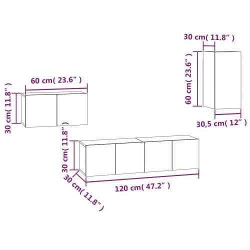 4-dijelni set TV ormarića sivog sonome konstruirano drvo - Sivi hrast sonoma 4 60 cm Cijena