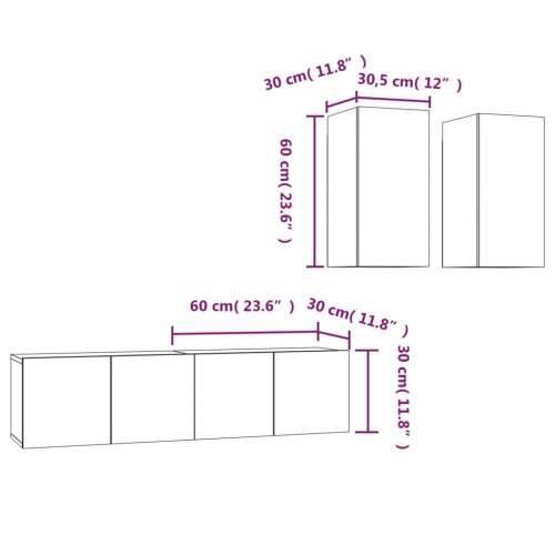 4-dijelni set TV ormarića boja dimljenog hrasta drveni - Dimljeni hrast 4 60 cm Cijena