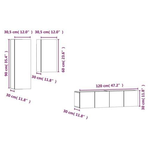 4-dijelni set TV ormarića sivog sonome konstruirano drvo - Sivi hrast sonoma 4 60 cm Cijena