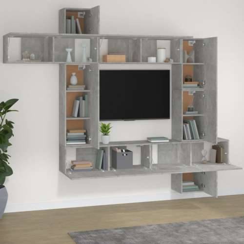 9-dijelni set TV ormarića siva boja betona konstruirano drvo - Beton siva 1 Cijena