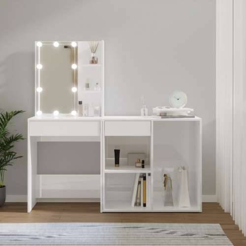 LED toaletni stolić s ormarićem sjajni bijeli konstruirano drvo Cijena
