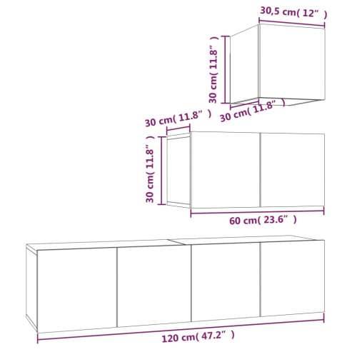 4-dijelni set TV ormarića sivog sonome konstruirano drvo - Sivi hrast sonoma 4 60 cm Cijena