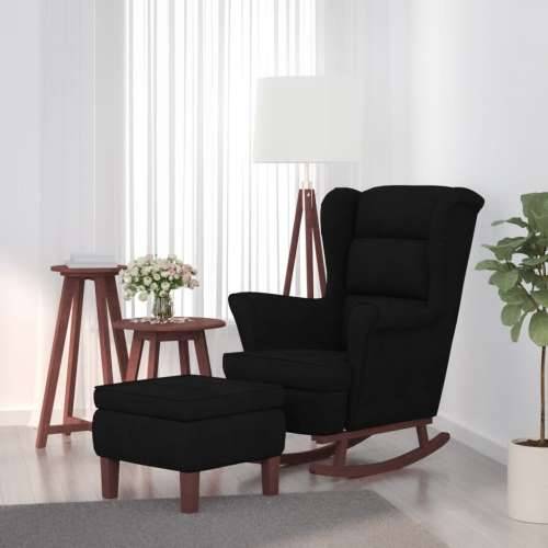 Stolica za ljuljanje s drvenim nogama i stolcem crna baršun
