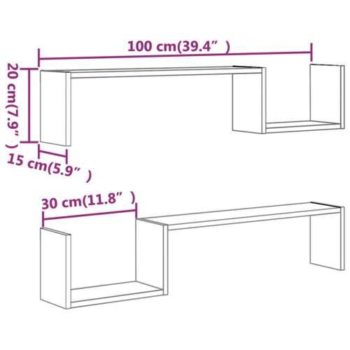 Zidne police 2 kom boja hrasta 100x15x20 cm konstruirano drvo - Sivi hrast sonoma 2 1 Cijena