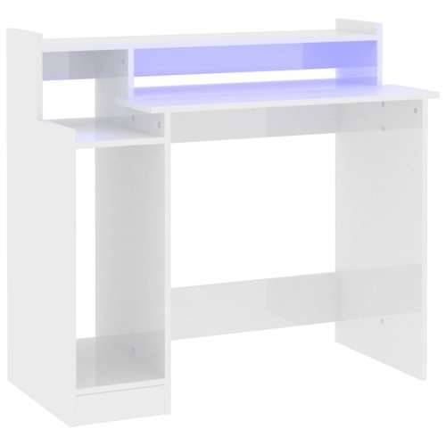 Radni stol s LED svjetlima bijeli 97x45x90 cm konstruirano drvo Cijena