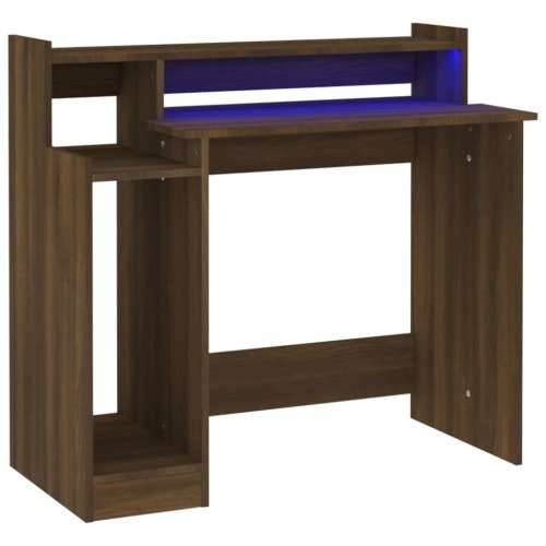 Radni stol s LED svjetlima smeđa boja hrasta 97x45x90 cm drveni Cijena
