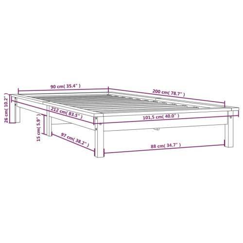 Okvir za krevet crni 90 x 200 cm od masivne borovine - Crna 90 x 200 cm Cijena
