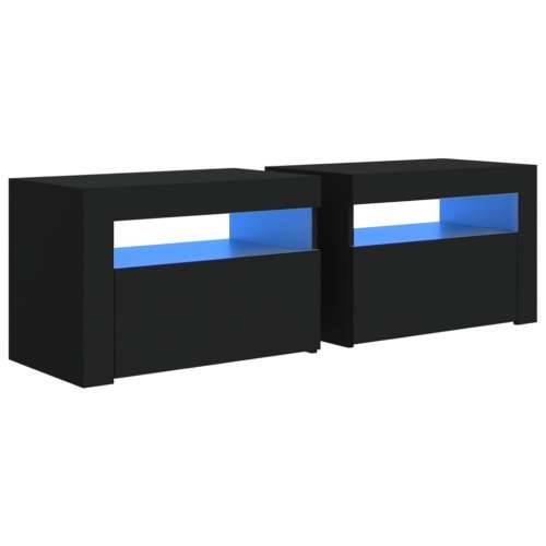 Noćni ormarići 2 kom s LED svjetlima crni 60 x 35 x 40 cm - Crna 2 Cijena