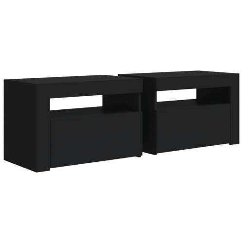 Noćni ormarići 2 kom s LED svjetlima crni 60 x 35 x 40 cm - Crna 2 Cijena