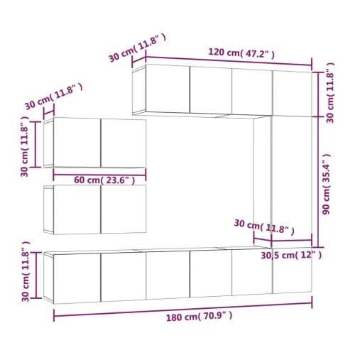 8-dijelni set TV ormarića sivog sonome konstruirano drvo - Sivi hrast sonoma 8 60 cm Cijena