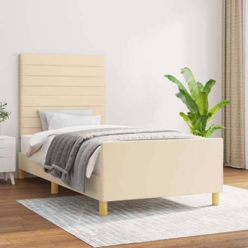 Okvir za krevet bez madraca krem 100 x 200 cm od tkanine - Krema 100 x 200 cm vodoravne pruge Cijena