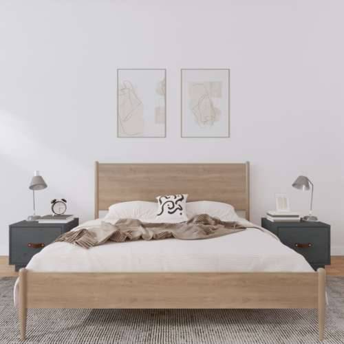 Noćni ormarići 2 kom sivi 40 x 34 x 35 cm od masivne borovine - Siva 2 Cijena