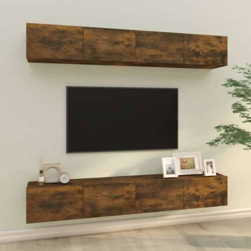 Zidni TV ormarići 4 kom dimljeni hrast 100 x 30 x 30 cm drveni - Dimljeni hrast 4 100 cm Cijena