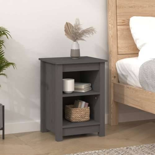 Noćni ormarići 2 kom sivi 40x35x55 cm od masivne borovine - Siva 2 Cijena