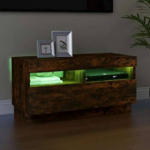 TV ormarić s LED svjetlima boja dimljenog hrasta 80x35x40 cm - Dimljeni hrast 1 80 cm Cijena
