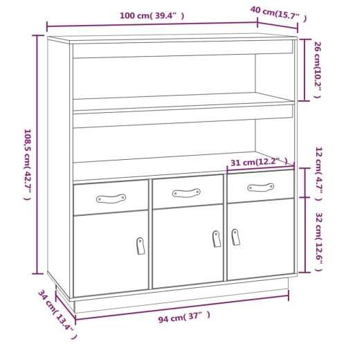 Visoka komoda bijela 100 x 40 x 108,5 cm od masivne borovine Bijela 1 Cijena