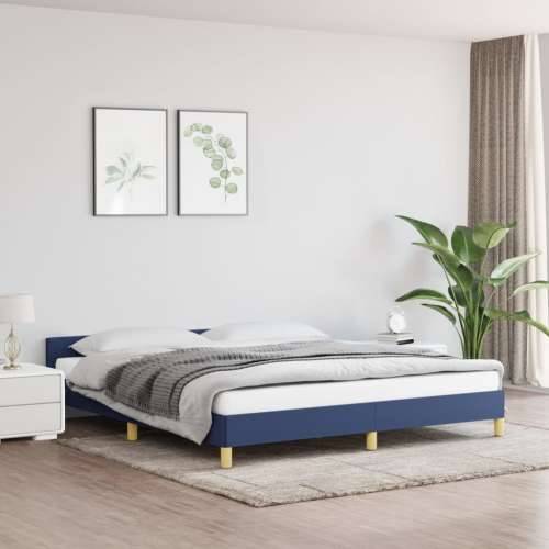 Okvir za krevet s uzglavljem plavi 160 x 200 cm od tkanine