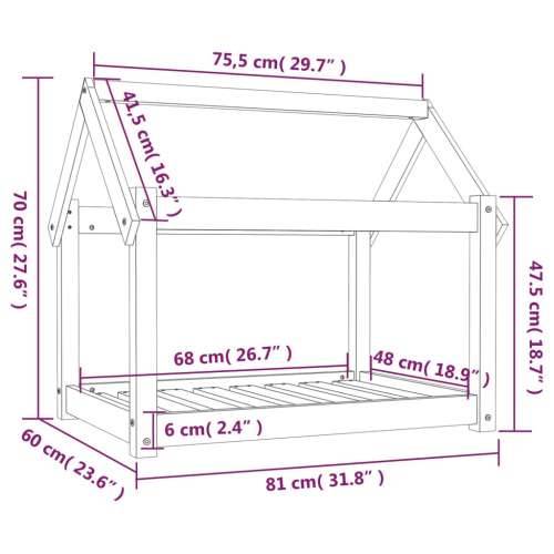 Krevet za pse crni 81x60x70 cm od masivne borovine Cijena