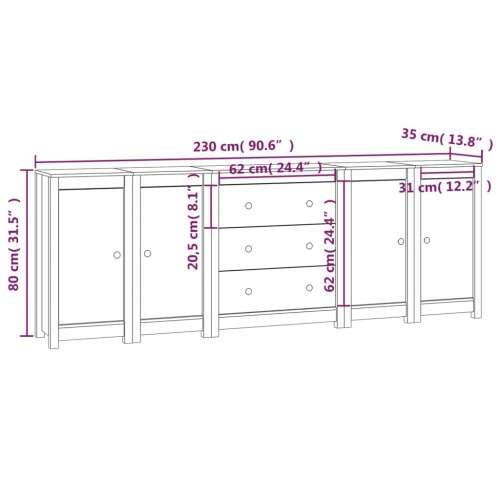 Komoda 230 x 35 x 80 cm od masivne borovine - Prirodna 1 Cijena