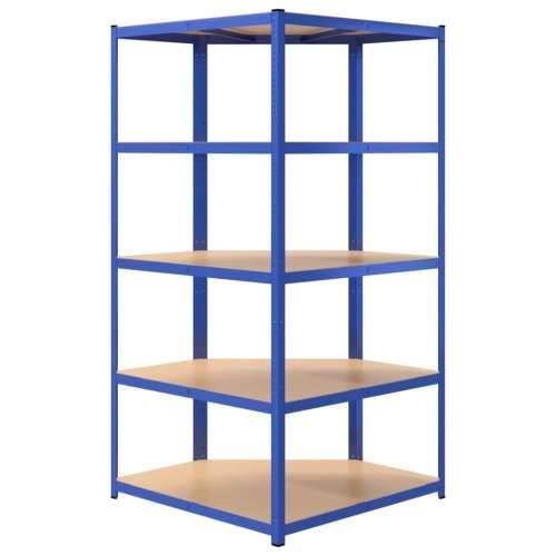 Kutna polica na 5 razina od plavog čelika i konstruiranog drva - Plava 90 x 90 x 180 cm 1 Cijena