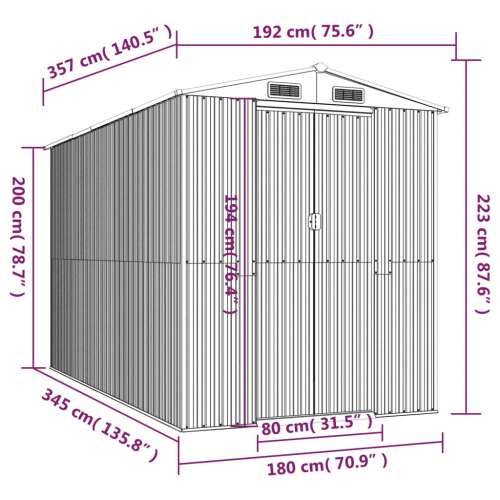 Vrtno spremište antracit 192 x 357 x 223 cm pocinčani čelik Cijena