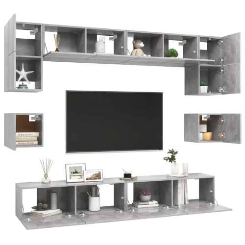 8-dijelni set TV ormarića siva boja betona konstruirano drvo - Beton siva 1 100 cm Cijena