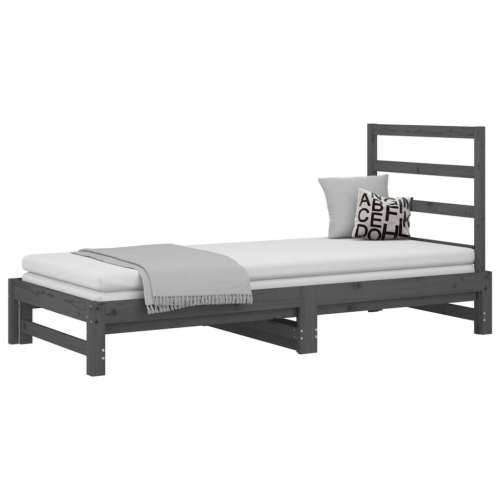 Dnevni ležaj na izvlačenje sivi 2x(90x200) cm masivna borovina - Siva 2x (90 x 200) cm Cijena