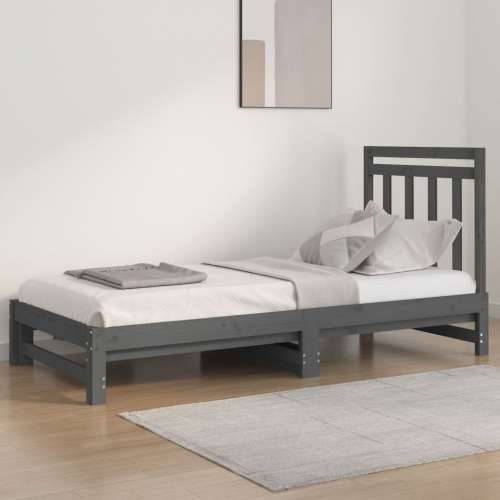 Dnevni ležaj na izvlačenje sivi 2x(90x200) cm masivna borovina - Siva 2x (90 x 200) cm Cijena