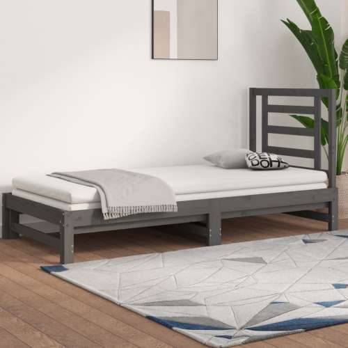 Dnevni ležaj na izvlačenje sivi 2x(90x200) cm masivna borovina - Siva 90 x 200 cm Cijena
