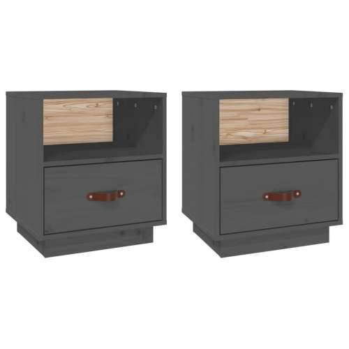 Noćni ormarići 2 kom sivi 40 x 34 x 45 cm od masivne borovine - Siva 2 Cijena