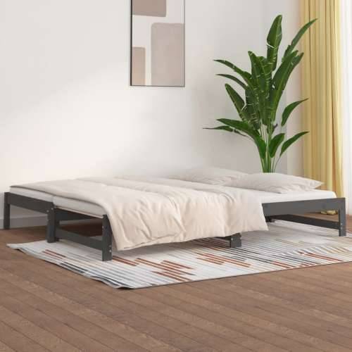 Dnevni ležaj na izvlačenje sivi 2x(90x200) cm masivna borovina - Siva 90 x 200 cm Cijena