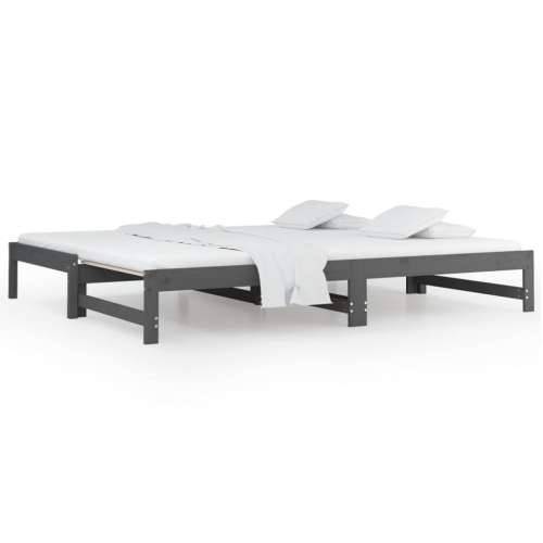 Dnevni ležaj na izvlačenje sivi 2x(90x200) cm masivna borovina - Siva 90 x 200 cm Cijena